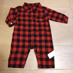 未使用◎赤と黒のチェック柄カバーオール