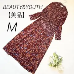 【美品】BEAUTY&YOUTH 総柄ロングワンピース　花柄　茶色　M 大人