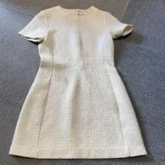 ZARA アイボリー ツイード 半袖ミニワンピース S