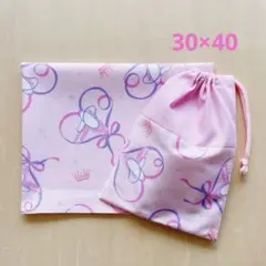 ☆給食セット 巾着&ランチョンマット バレエシューズとハートリボン＊片紐30