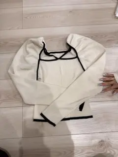 Chico　アイボリー リブニット パフスリーブ 長袖