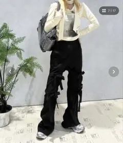 フロントリボンフレアパンツ ブラック