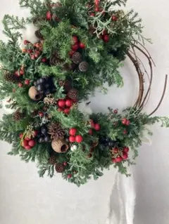 ナチュラルドライフラワー　針葉樹とコットンのクリスマハーフリース