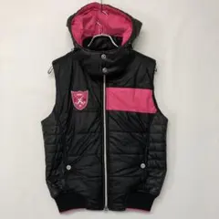 VIVA HEART ゴルフ 古着 配色 着脱フード 中綿ジップアップ ベスト