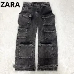 ZARA ザラ ユーティリティカーゴデニムパンツ ウォッシュ加工 オーバーサイズ