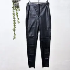 J2005ザラ✤フェイクレザー スキニーパンツ S〜M相当 黒 裾ファスナー