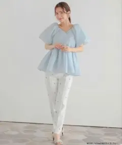 Fit more ジャガードカシュクールペプラムトップス ブルー