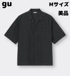 GU エンブロイダリー オープンカラーシャツ 半袖 ブラック M 美品のサムネイル