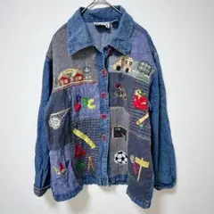 ILY a LONG TEMPS イリヤロンタン デニムジャケット レトロ魚刺繍