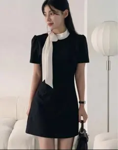 [a312] Dazy ブラック リボン付き ひざ丈ワンピース