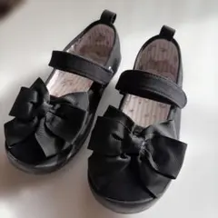 【anyfam】フォーマルシューズ 20cm 黒 リボン付き