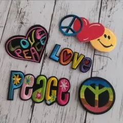 5枚set★ Love Peace にこちゃん ハート アイロンワッペン