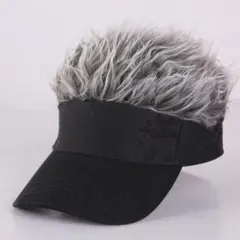 【ブラック】メンズ サンバイザー ヘア ウィッグ グレー ゴルフ 釣り