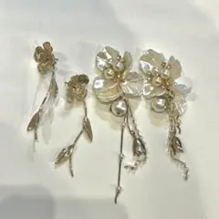 花とパールのエレガントピアス