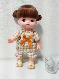 メルちゃん ベージュと白ギンガムチェックとハート柄フリルリボンつきパジャマセットのサムネイル