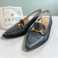 GUCCI ビットパンプス ネイビー 35C スリングバック ヒール 訳あり