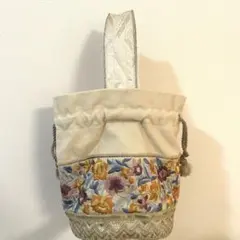 インド刺繍 巾着型ワンハンドルバッグ