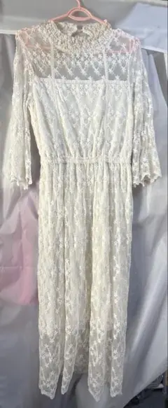 『春』ホワイトレースロングワンピース Mサイズ