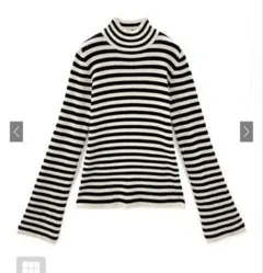 ボーダー柄フレアスリーブリブニットトップス[k9086b]