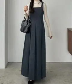 薄手コーデュロイプリーツキャミワンピース グレー