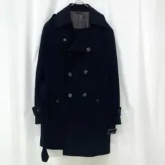ピーコート　 ウール 　ダブルブレスト　サイドポケットベルト付ブラックアウター