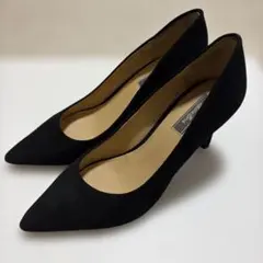 【本革】ブラックスエードポインテッドトゥパンプス　24cm
