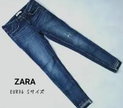 美品 ZARA ブルー スキニーデニム EUR 36 ダメージ加工