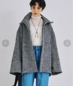 ADAM ET ROPE' スタンドカラーコクーンミドルコート