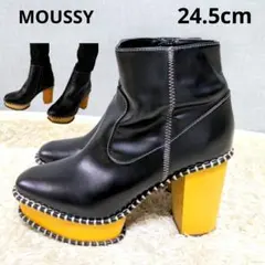 【マウジー】ウッドソールショートブーツ❁黒❁Ｌ(24.5cm)サイドジップ