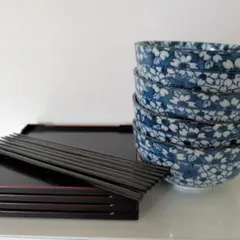 明峰 桜柄 丼ぶり 4客セット お盆 箸付きのサムネイル