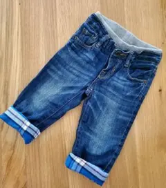 ★baby Gap★デニムパンツ　裏地チェック柄付★80cm　ウエストゴム