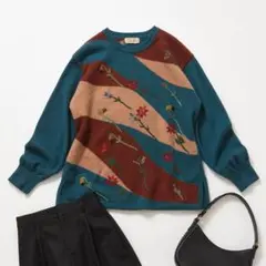 vintage 花柄刺繍ビーズ ニット セーター 森ガール 昭和レトロ 国産のサムネイル