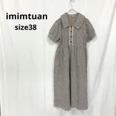 imim tuan▶ギンガムチェックワンピース 半袖 襟付き サイズ38