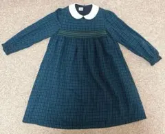 ファミリアチェック　長袖　ワンピース　青　130