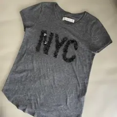 Abercrombie&Fitch NYC ビーズ刺繍 グレー 半袖Tシャツ