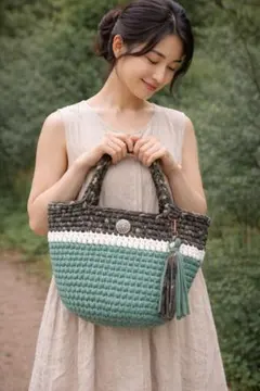 ハンドバッグ　布ヤーンバッグ　ズパゲッティバッグ　Tシャツヤーンバッグ