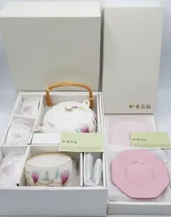 希少　香蘭社　木蓮　茶器揃　急須　湯呑み茶碗5つ　茶托5枚セット　新品未使用