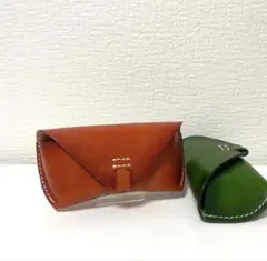 本革 ヌメ革 手縫い メガネケース グリーン 経年変化 ハンドメイド