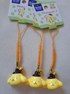 ポムポムプリン　鈴付きキーホルダー　根付け　3個セット
