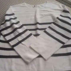 ストライプ長袖ニット Lサイズ ホワイト/ブラック