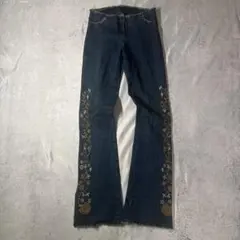 フレア ブーツカット 花柄 グリッター フリンジ裾 USA製 y2k 平成ギャル