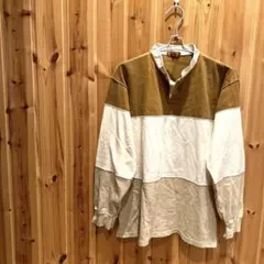 カットソー　長袖　スタンドカラー　太ボーダー柄　　綿　コットン　メンズ