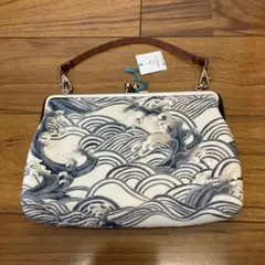 作家物 がま口クラッチバッグ 青海波 伝統柄 和モダン