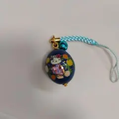 青い着物ハローキティのストラップ
