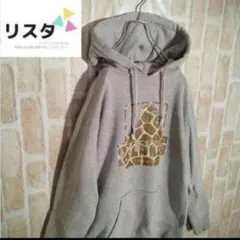 【美品 ビックロゴ☆ヒョウ柄】エクストララージ パーカー M ストリート系