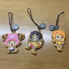ワンピース ルフィ　チョッパー　ナミ　クッキー風 ストラップ 3種セット