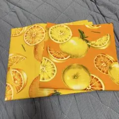 オレンジ柄生地はぎれ少し厚め2色セット