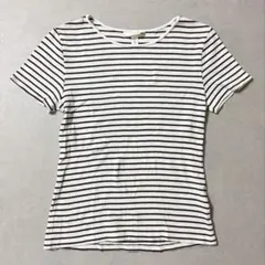 H&M 半袖 リブTシャツ クルーネック ボーダー ホワイト×ブラック モノクロのサムネイル