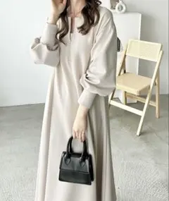 ハーフジップ ロングワンピース