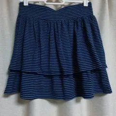 ユニクロ▪ティアードスカート╱ネイビー×白ボーダー